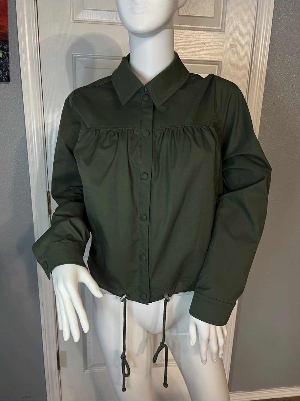 Bagatelle Collection Olive Green Button-Front Drawstring utility Jacket